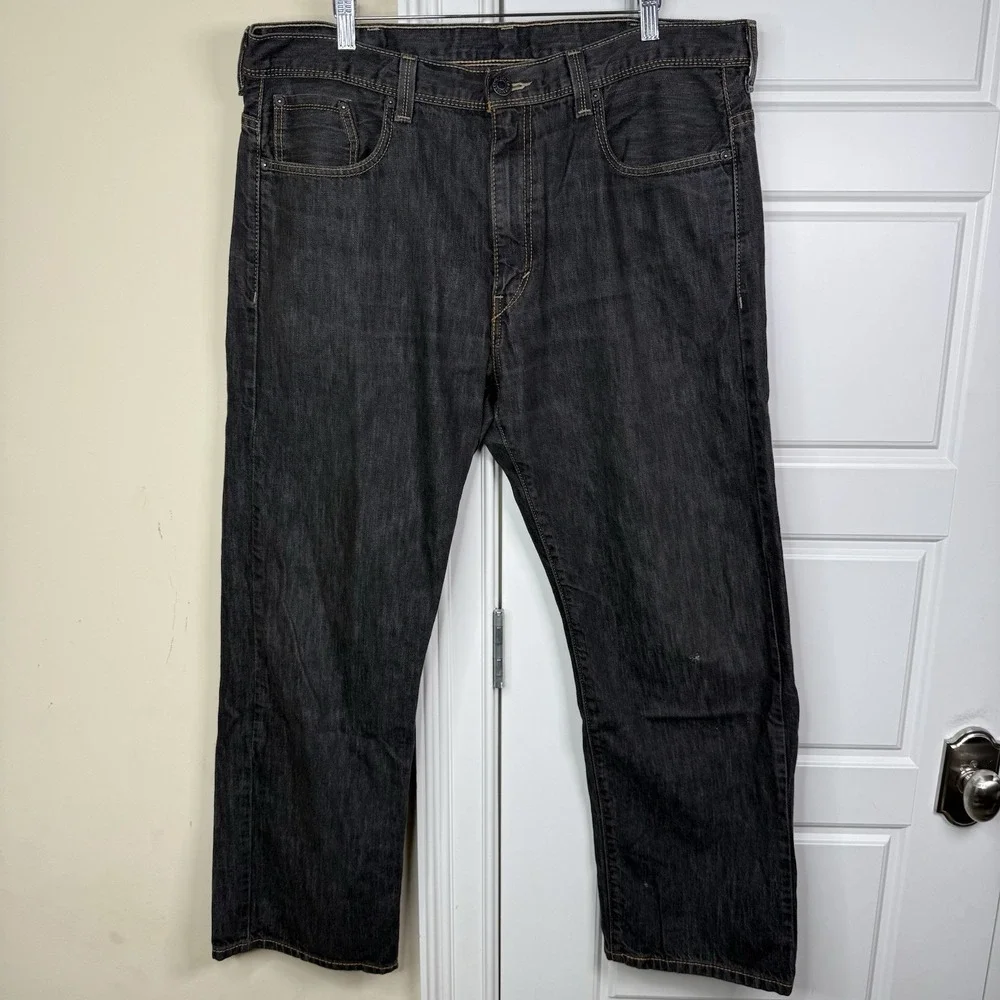 Levis 569 Baggy Jeans 38/32 (39/29.5) Black Washed Grunge Wide Y2K Flap Pocket